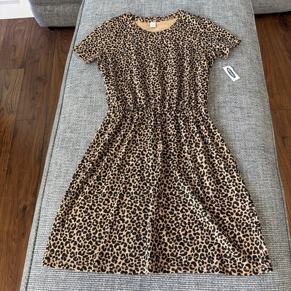 Old Navy NWT Black & Tan Leopard Print Mini Dress w/Elastic Waist Sz XS - Picture 1 of 2